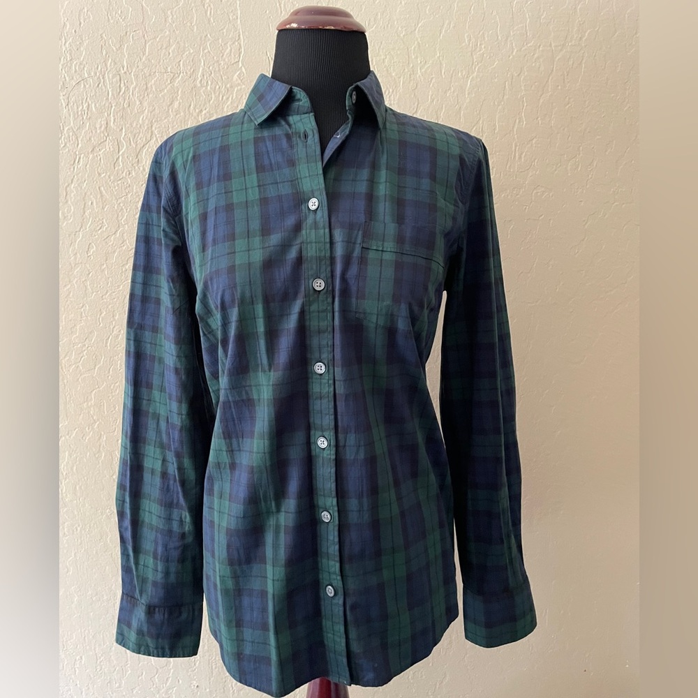 J. Crew Green and Navy Plaid Button-Down Shirt